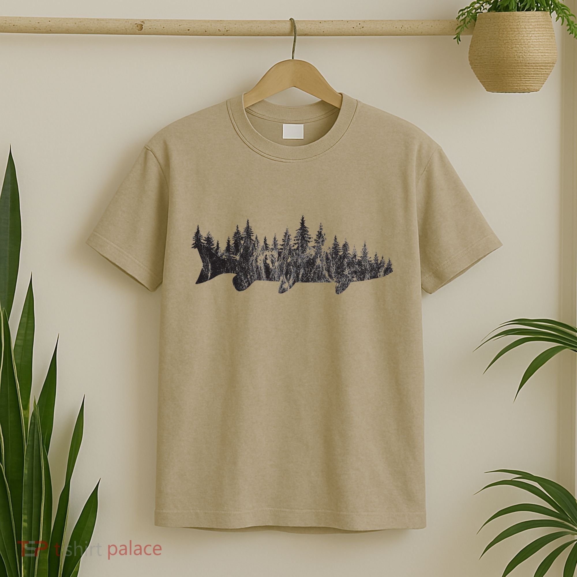 Musky Pine Forest Treeline Outdoor Fishing Angler T-Shirt