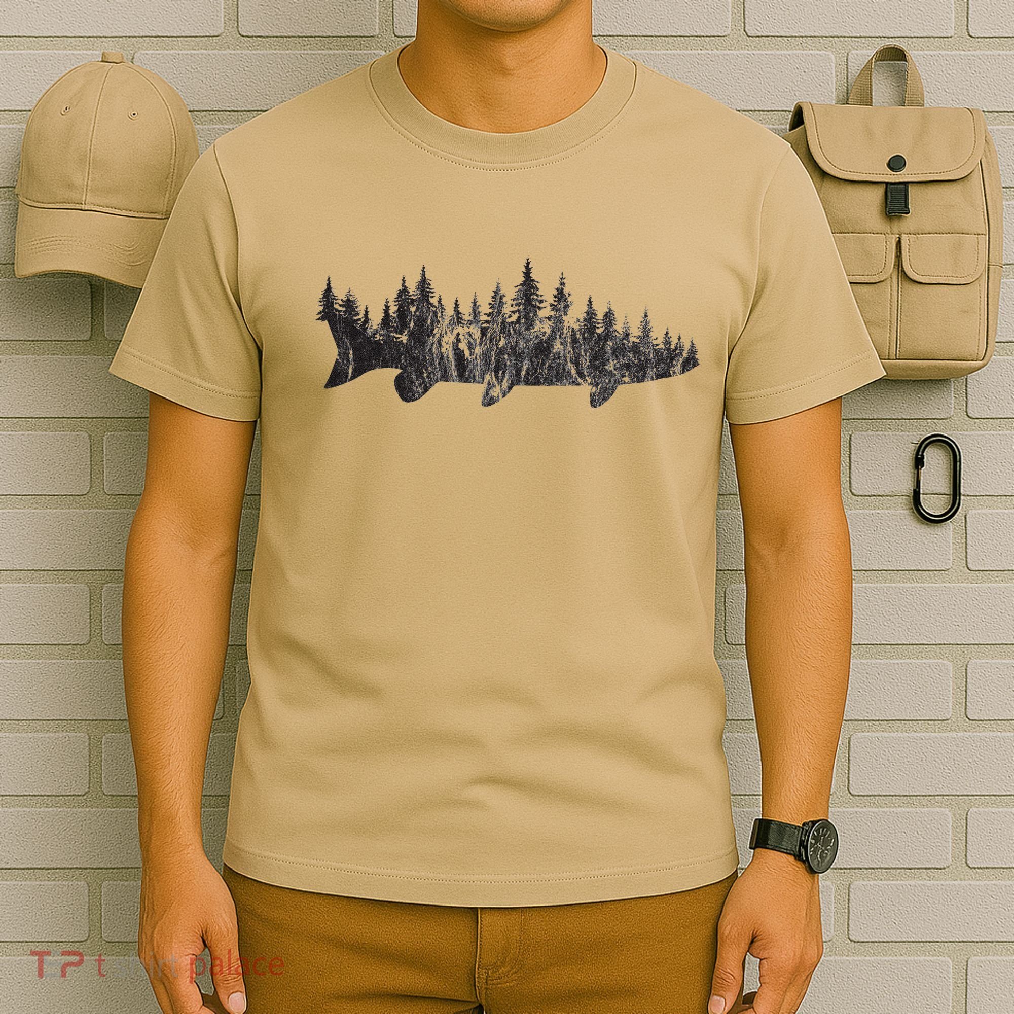 Musky Pine Forest Treeline Outdoor Fishing Angler T-Shirt