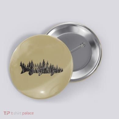 Musky Pine Forest Treeline Outdoor Fishing Angler Button