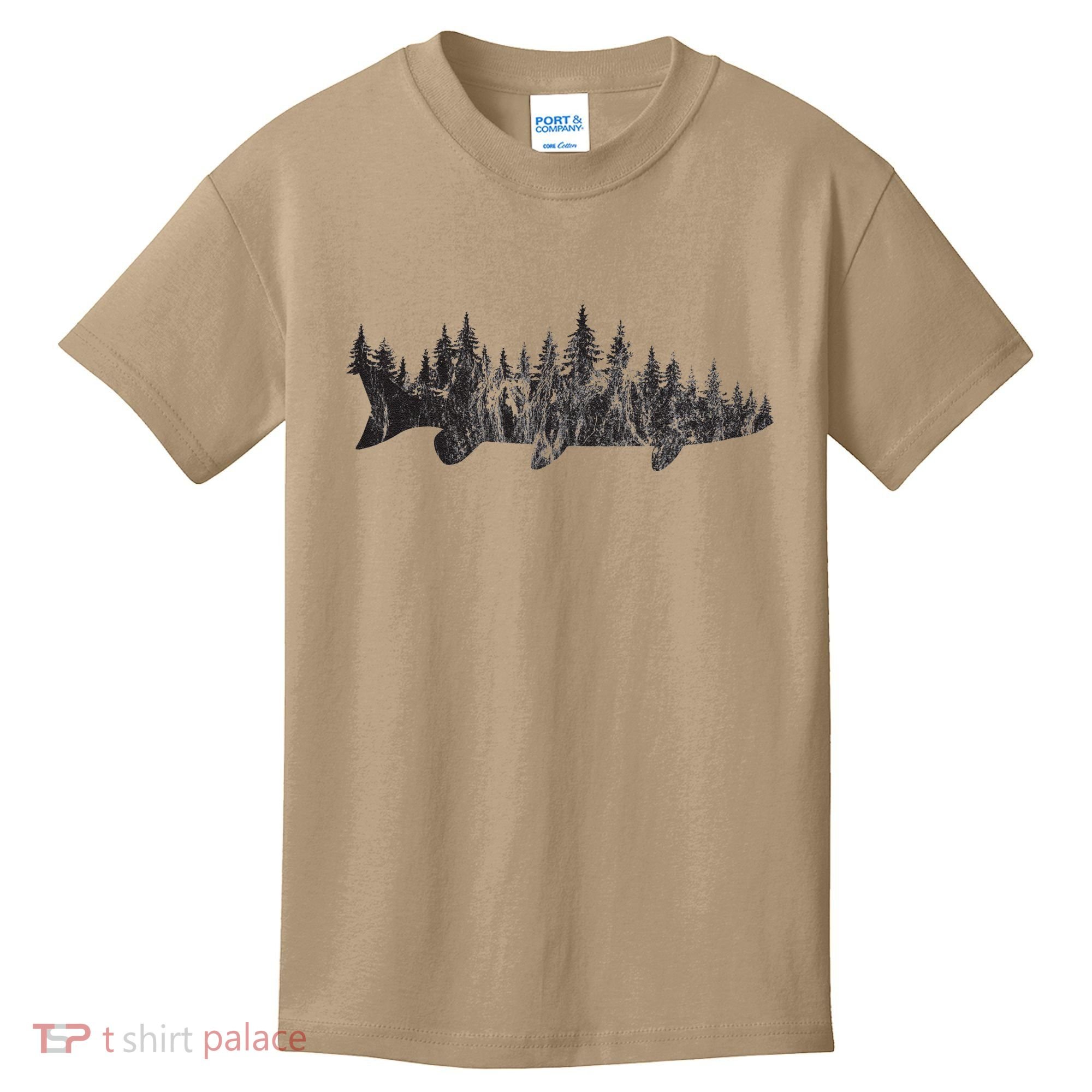 Musky Pine Forest Treeline Outdoor Fishing Angler Kids T-Shirt