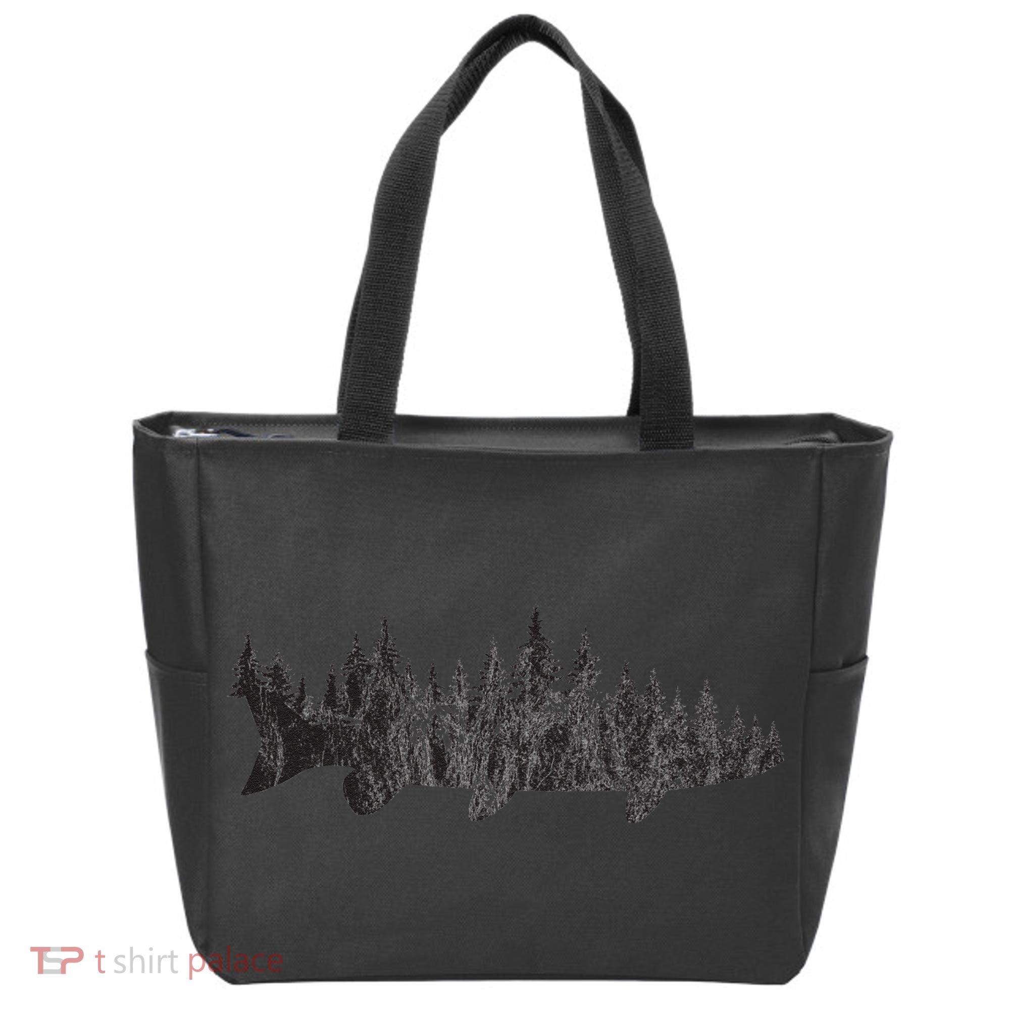 Musky Pine Forest Treeline Outdoor Fishing Angler Tote Bag