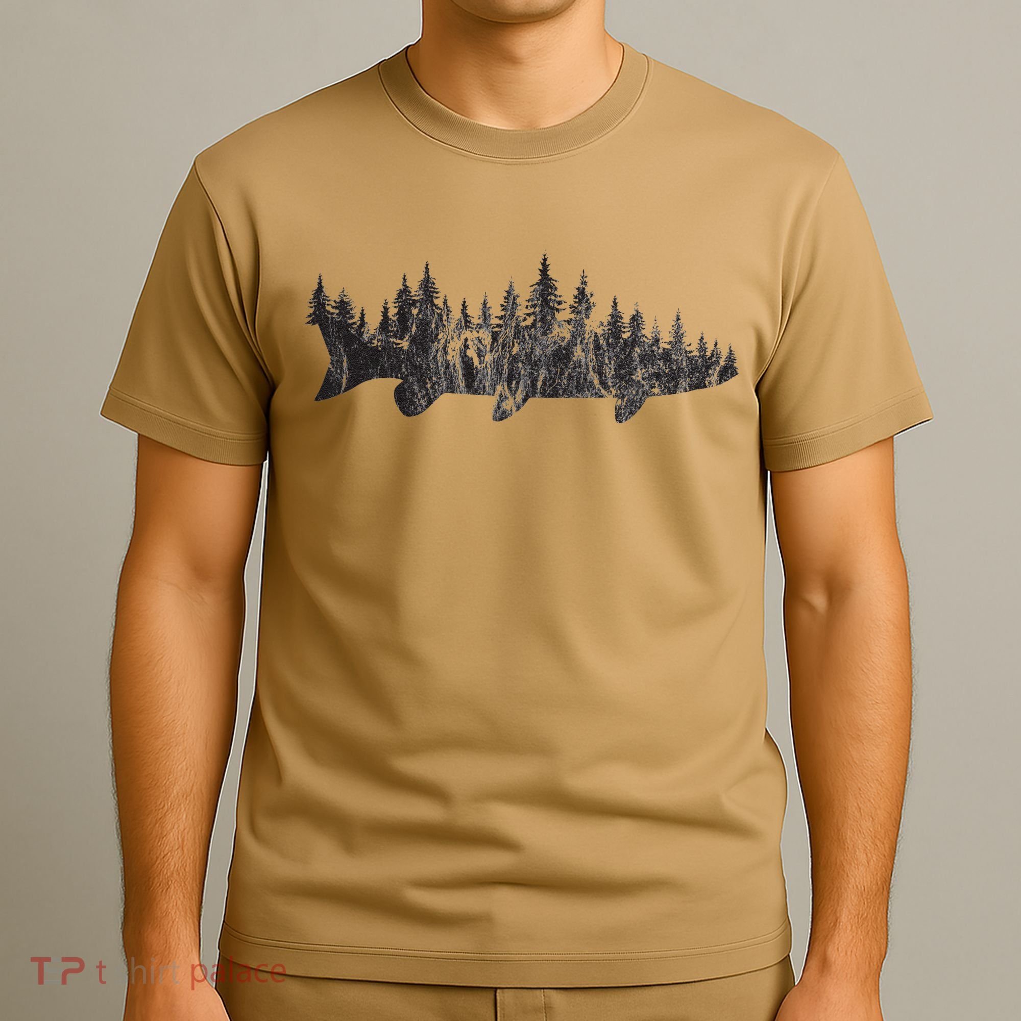 Musky Pine Forest Treeline Outdoor Fishing Angler T-Shirt