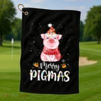 Merry Pigmas Funny Pig Christmas Pajama For Pig Lover Shirt Golf Towel thumb 1