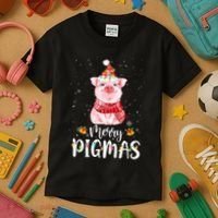 Merry Pigmas Funny Pig Christmas Pajama For Pig Lover Shirt Kids T-Shirt thumb 3