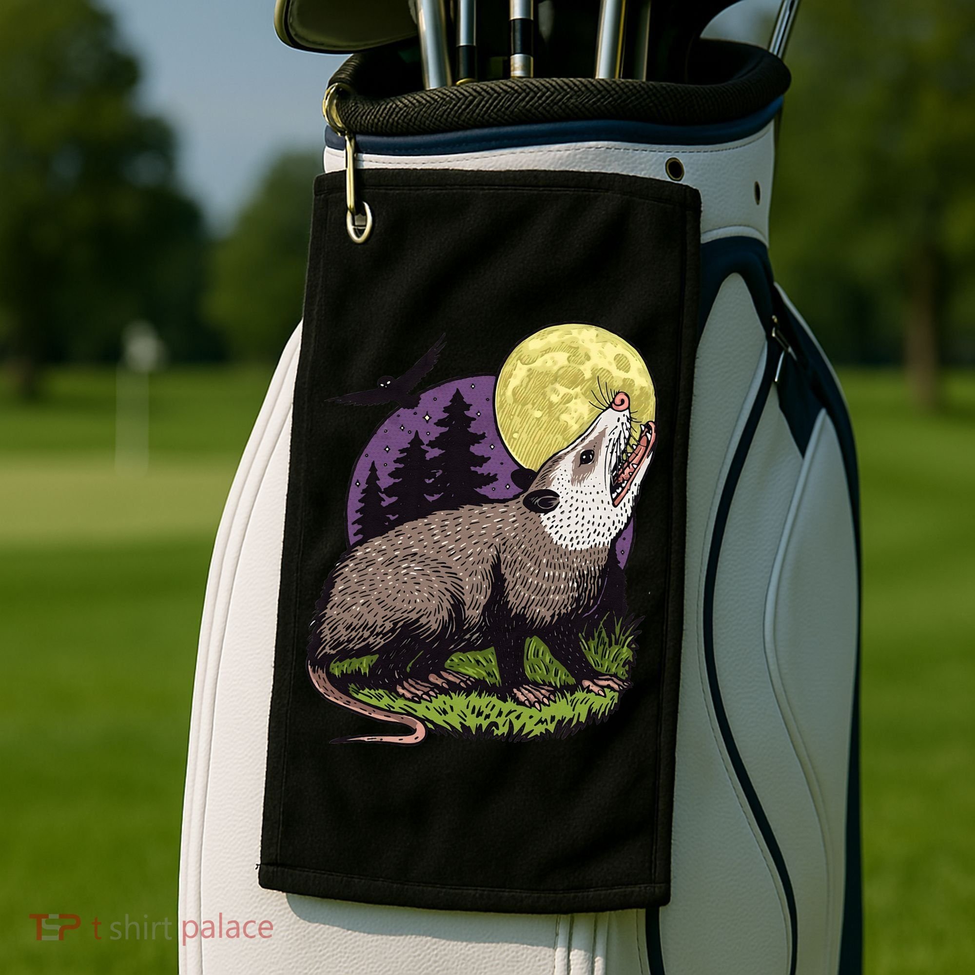 Moon Possum Funny Marsupial Rodent Opossums Retro Art Groovy Golf Towel