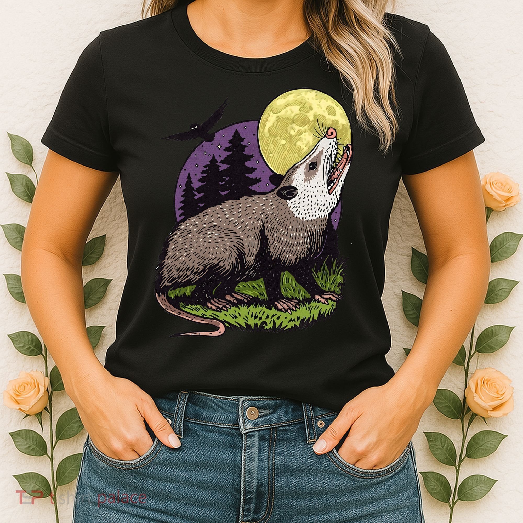Moon Possum Funny Marsupial Rodent Opossums Retro Art Groovy Women's T-Shirt
