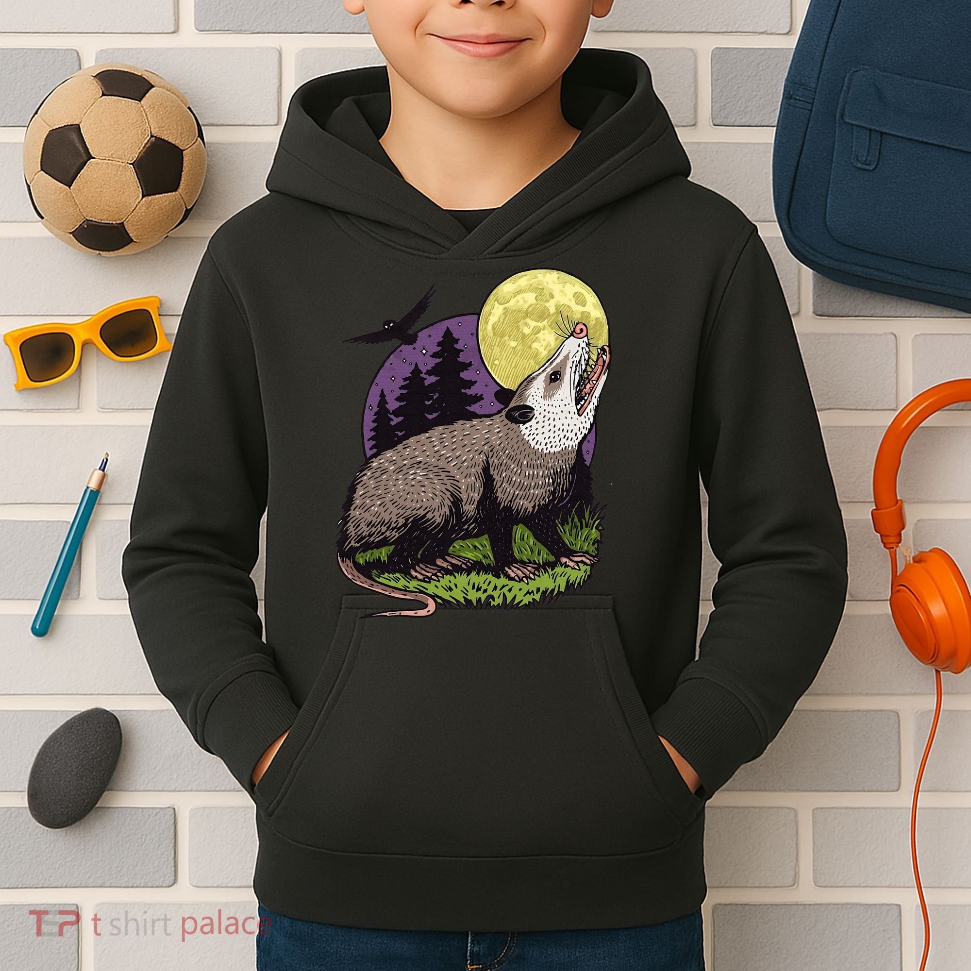 Moon Possum Funny Marsupial Rodent Opossums Retro Art Groovy Kids Hoodie