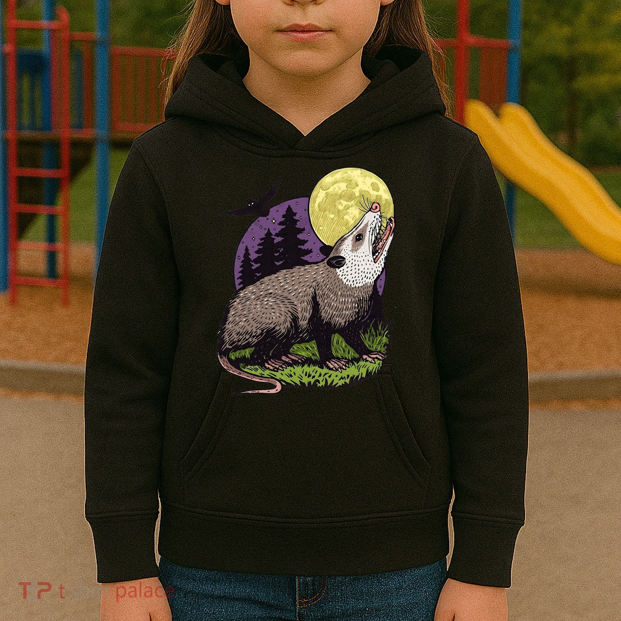 Moon Possum Funny Marsupial Rodent Opossums Retro Art Groovy Kids Hoodie