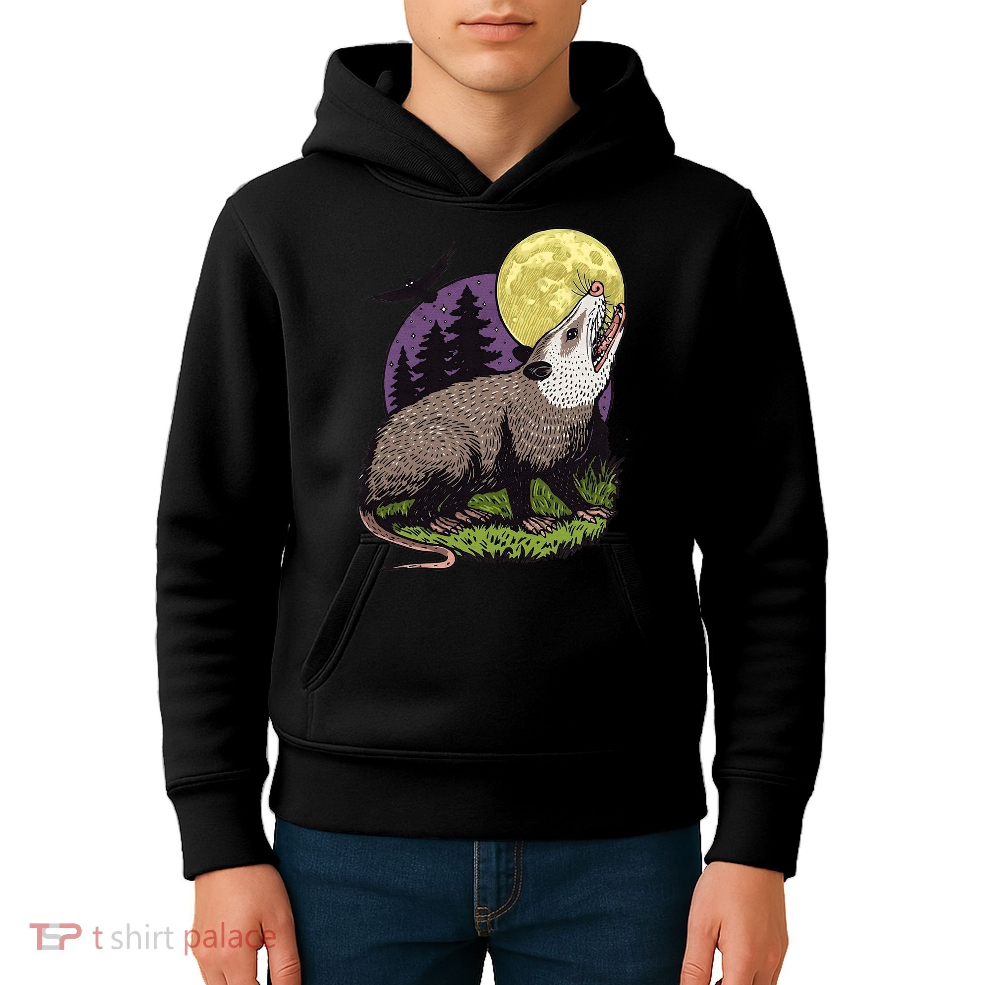 Moon Possum Funny Marsupial Rodent Opossums Retro Art Groovy Kids Hoodie