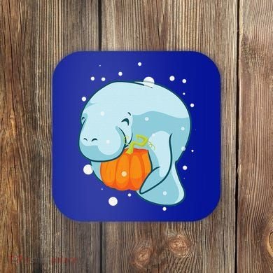 Manatee Pumpkin Fall Halloween Thanksgiving Sea Cow Gift Coaster
