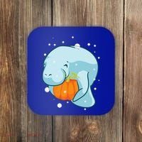 Manatee Pumpkin Fall Halloween Thanksgiving Sea Cow Gift Coaster thumb 0