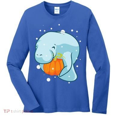 Manatee Pumpkin Fall Halloween Thanksgiving Sea Cow Gift Women's Long Sleeve Shirt