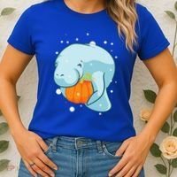 Manatee Pumpkin Fall Halloween Thanksgiving Sea Cow Gift Women's T-Shirt thumb 2