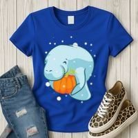 Manatee Pumpkin Fall Halloween Thanksgiving Sea Cow Gift Women's T-Shirt thumb 3