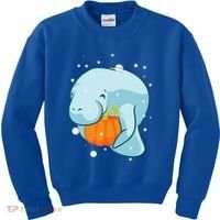Manatee Pumpkin Fall Halloween Thanksgiving Sea Cow Gift Kids Sweatshirt thumb 0