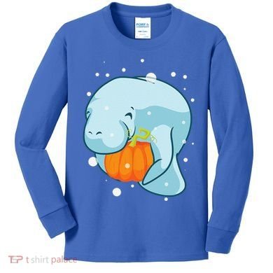 Manatee Pumpkin Fall Halloween Thanksgiving Sea Cow Gift Kids Long Sleeve Shirt