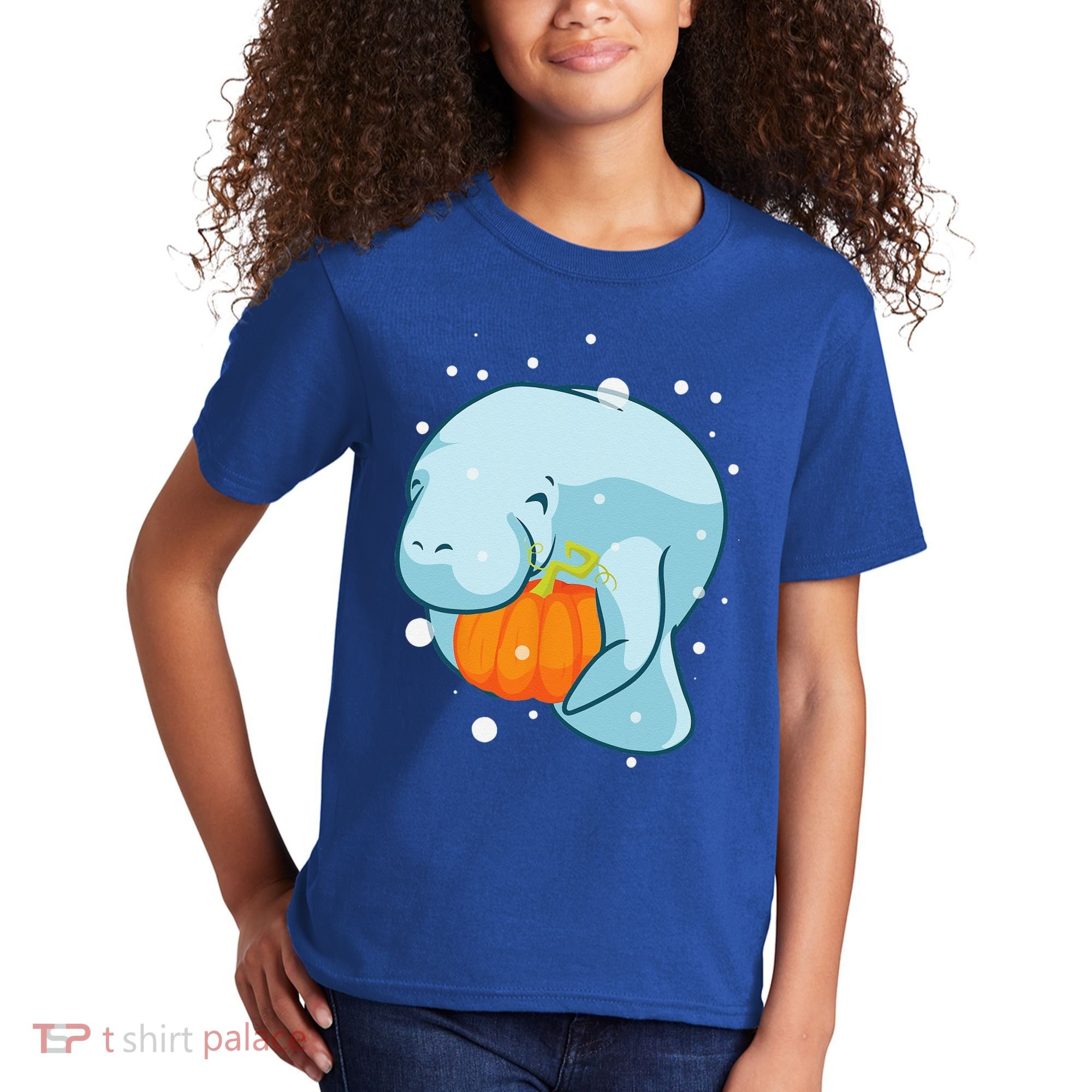 Manatee Pumpkin Fall Halloween Thanksgiving Sea Cow Gift Kids T-Shirt