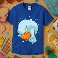 Manatee Pumpkin Fall Halloween Thanksgiving Sea Cow Gift Kids T-Shirt thumb 3