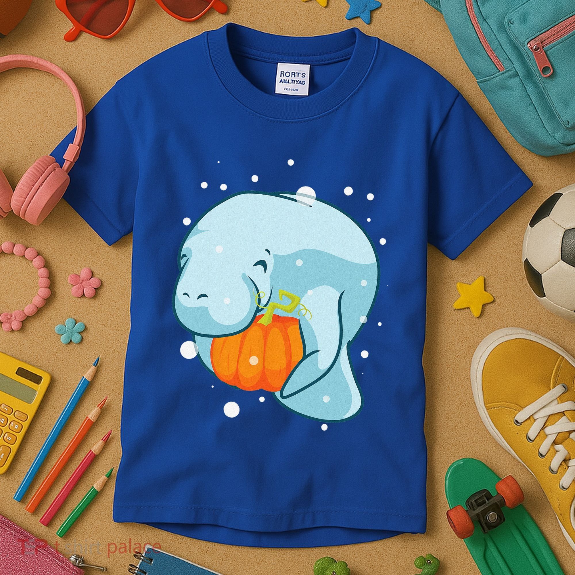 Manatee Pumpkin Fall Halloween Thanksgiving Sea Cow Gift Kids T-Shirt