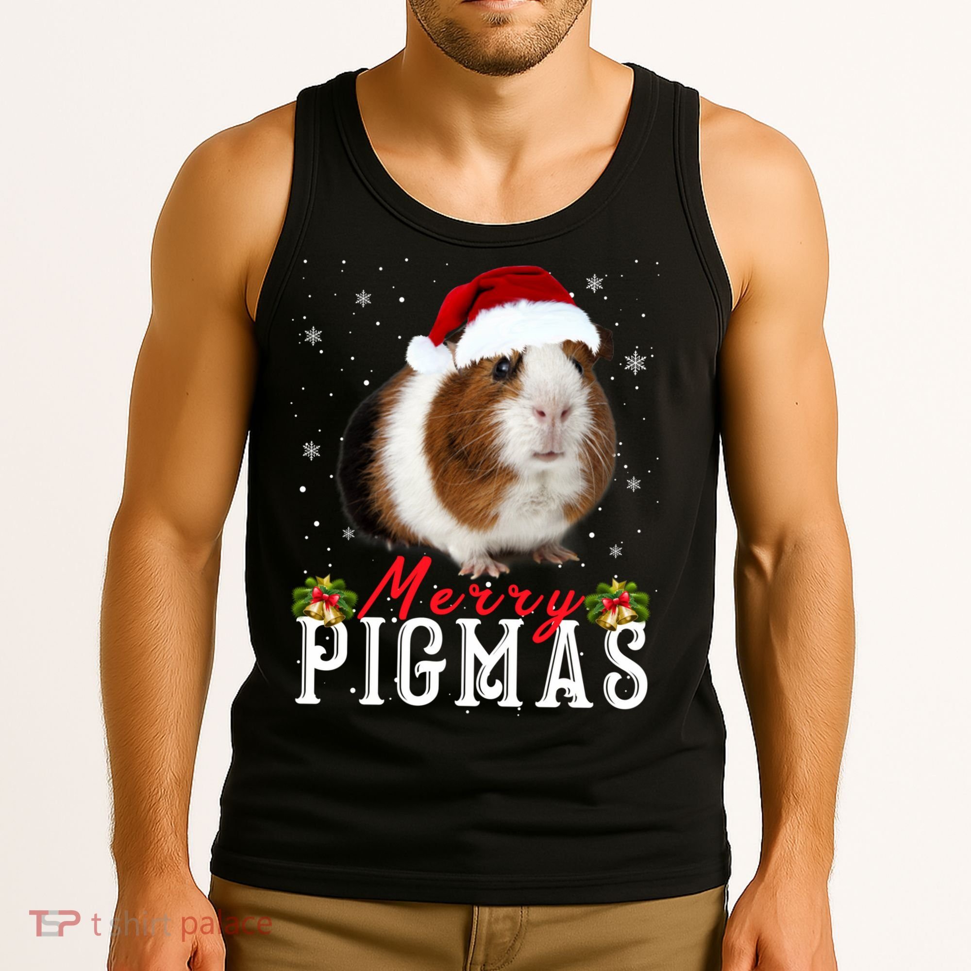 Merry Pigmas Face Mask Funny Guinea Pig Christmas Santa Xmas Tank Top