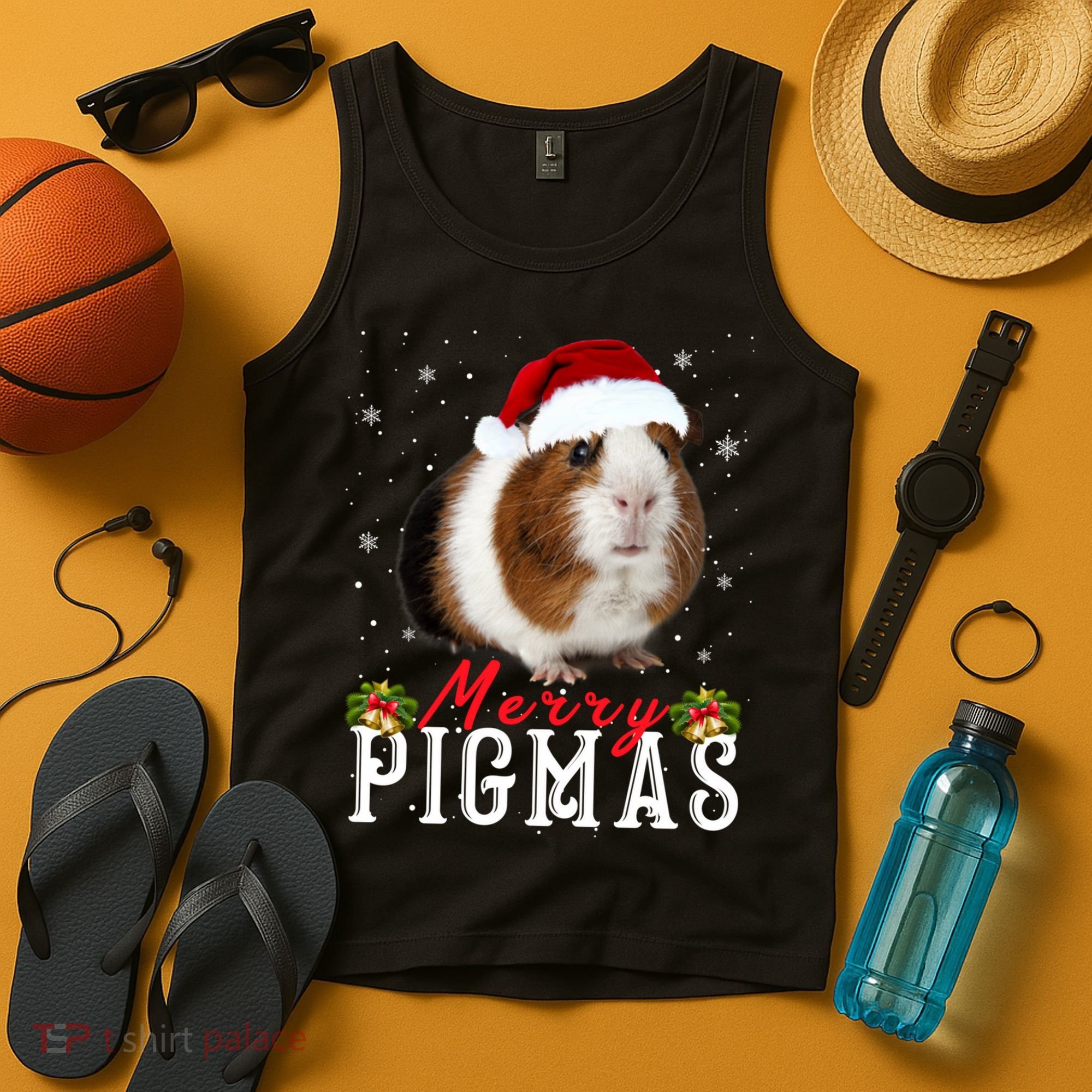 Merry Pigmas Face Mask Funny Guinea Pig Christmas Santa Xmas Tank Top