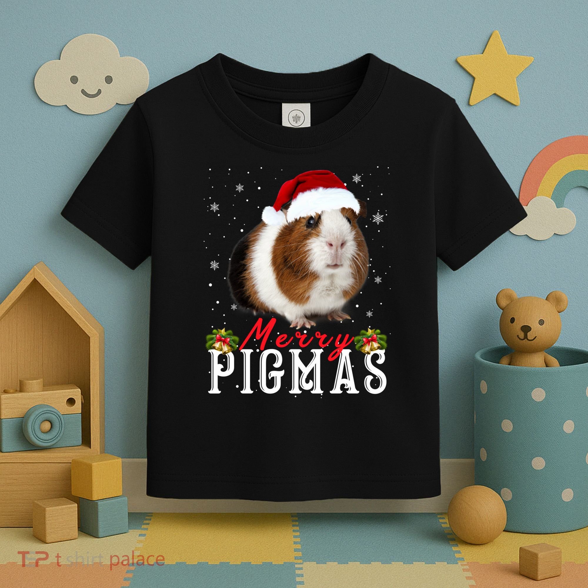 Merry Pigmas Face Mask Funny Guinea Pig Christmas Santa Xmas Toddler T-Shirt
