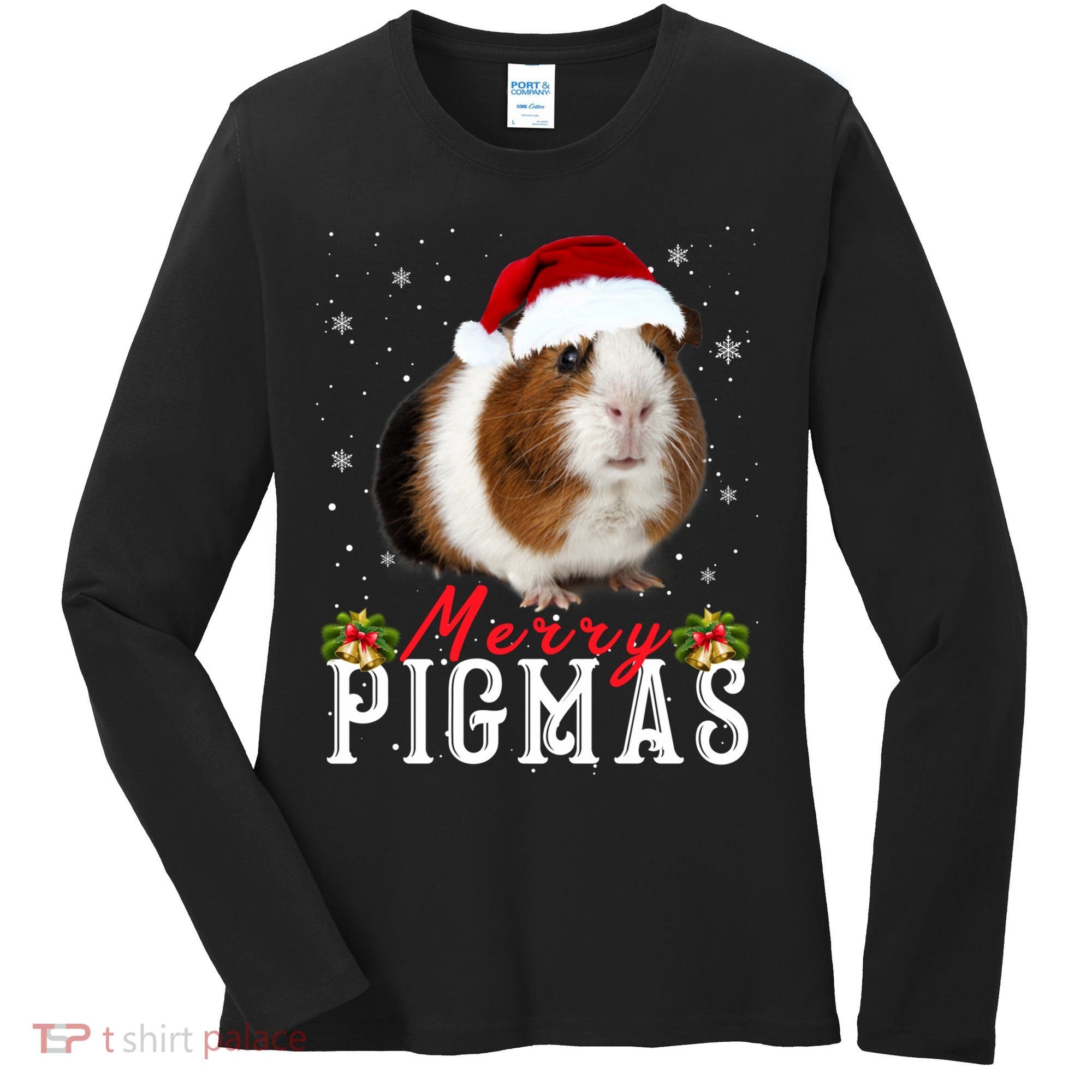 Merry Pigmas Face Mask Funny Guinea Pig Christmas Santa Xmas Women's Long Sleeve Shirt