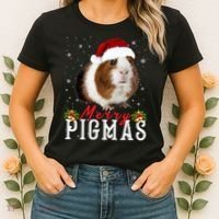 Merry Pigmas Face Mask Funny Guinea Pig Christmas Santa Xmas Women's T-Shirt thumb 2