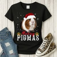 Merry Pigmas Face Mask Funny Guinea Pig Christmas Santa Xmas Women's T-Shirt thumb 3
