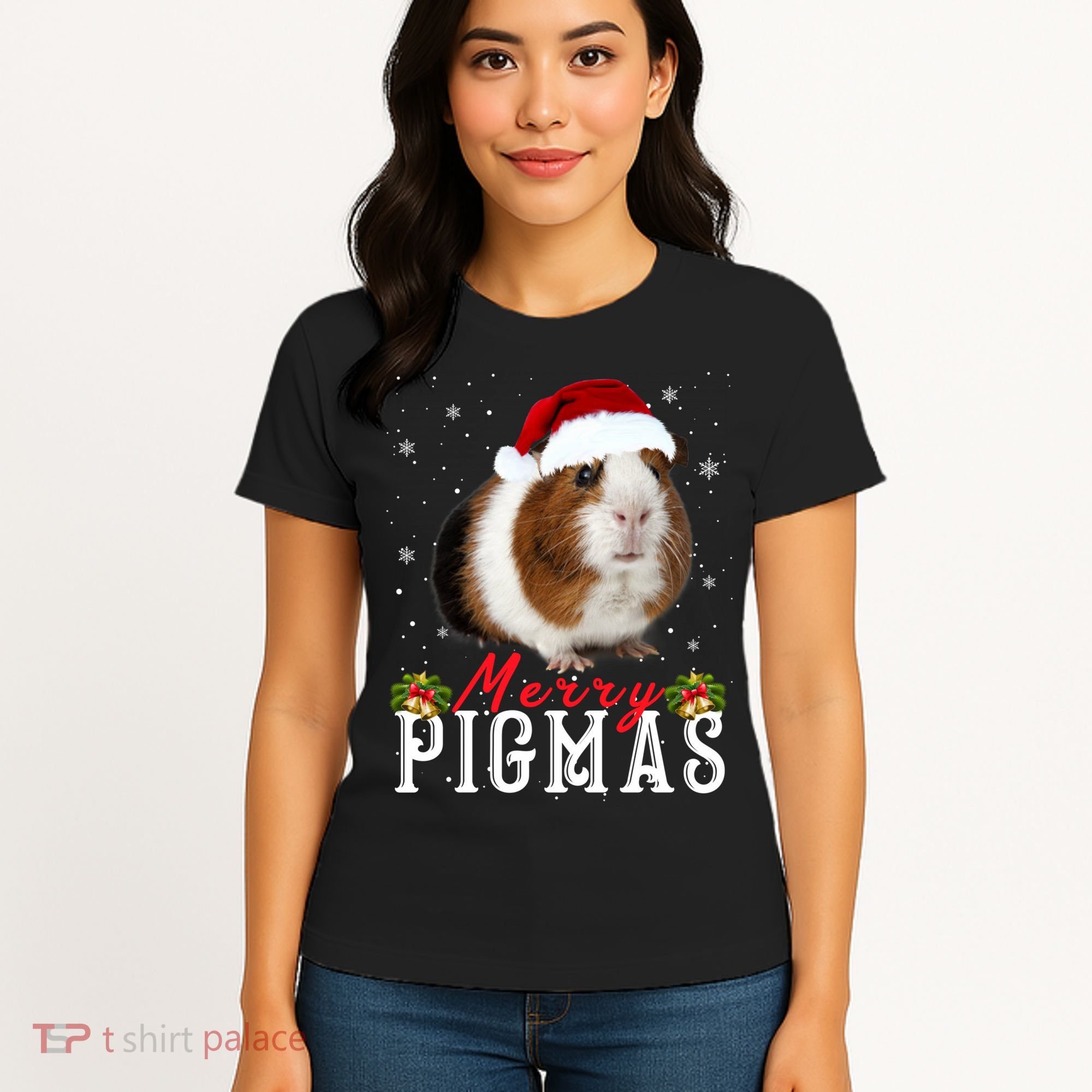 Merry Pigmas Face Mask Funny Guinea Pig Christmas Santa Xmas Women's T-Shirt