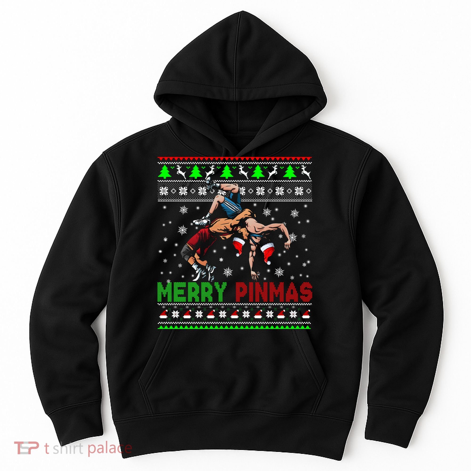 Merry Pinmas Funny Christmas Sweater Santa Wrestling Group Hoodie