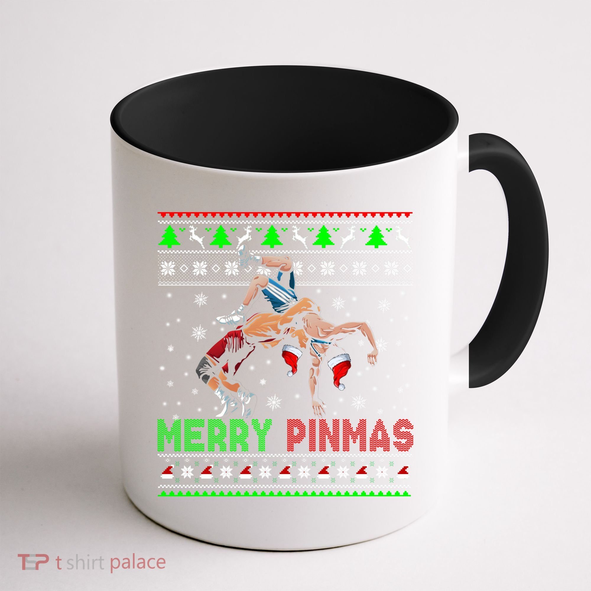 Merry Pinmas Funny Christmas Sweater Santa Wrestling Group Coffee Mug