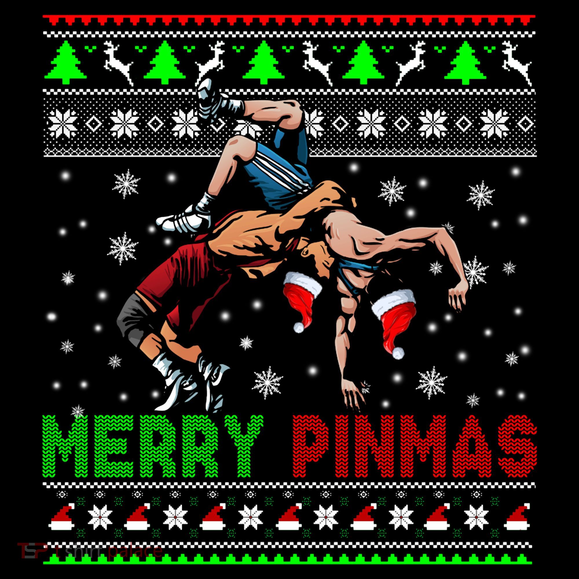 Merry Pinmas Funny Christmas Sweater Santa Wrestling Group Coffee Mug