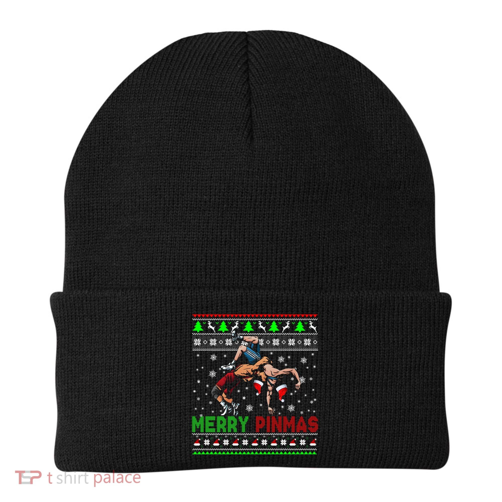 Merry Pinmas Funny Christmas Sweater Santa Wrestling Group Beanie