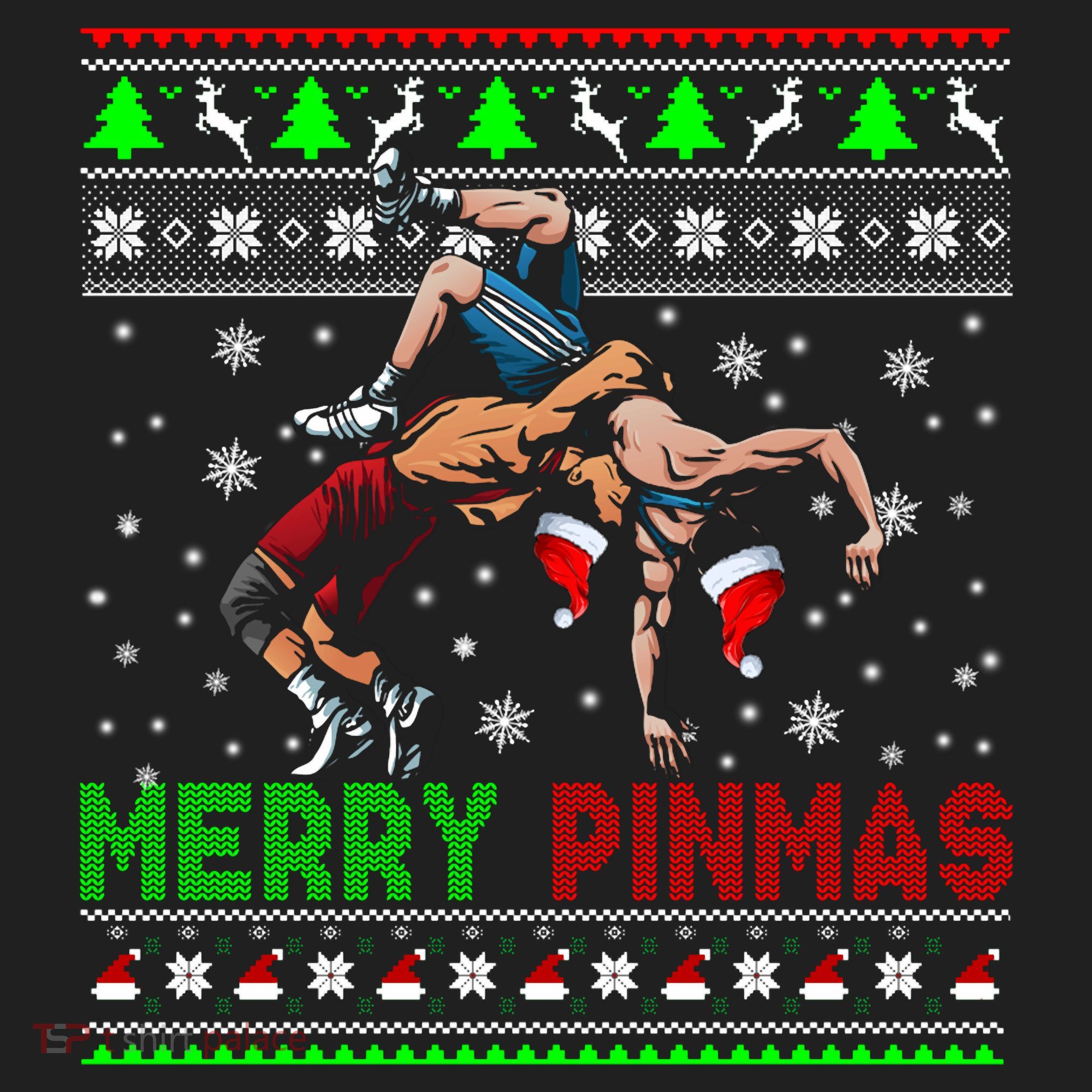 Merry Pinmas Funny Christmas Sweater Santa Wrestling Group Beanie