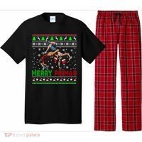 Merry Pinmas Funny Christmas Sweater Santa Wrestling Group Pajama Set thumb 0