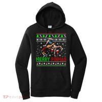 Merry Pinmas Funny Christmas Sweater Santa Wrestling Group Women's Hoodie thumb 0