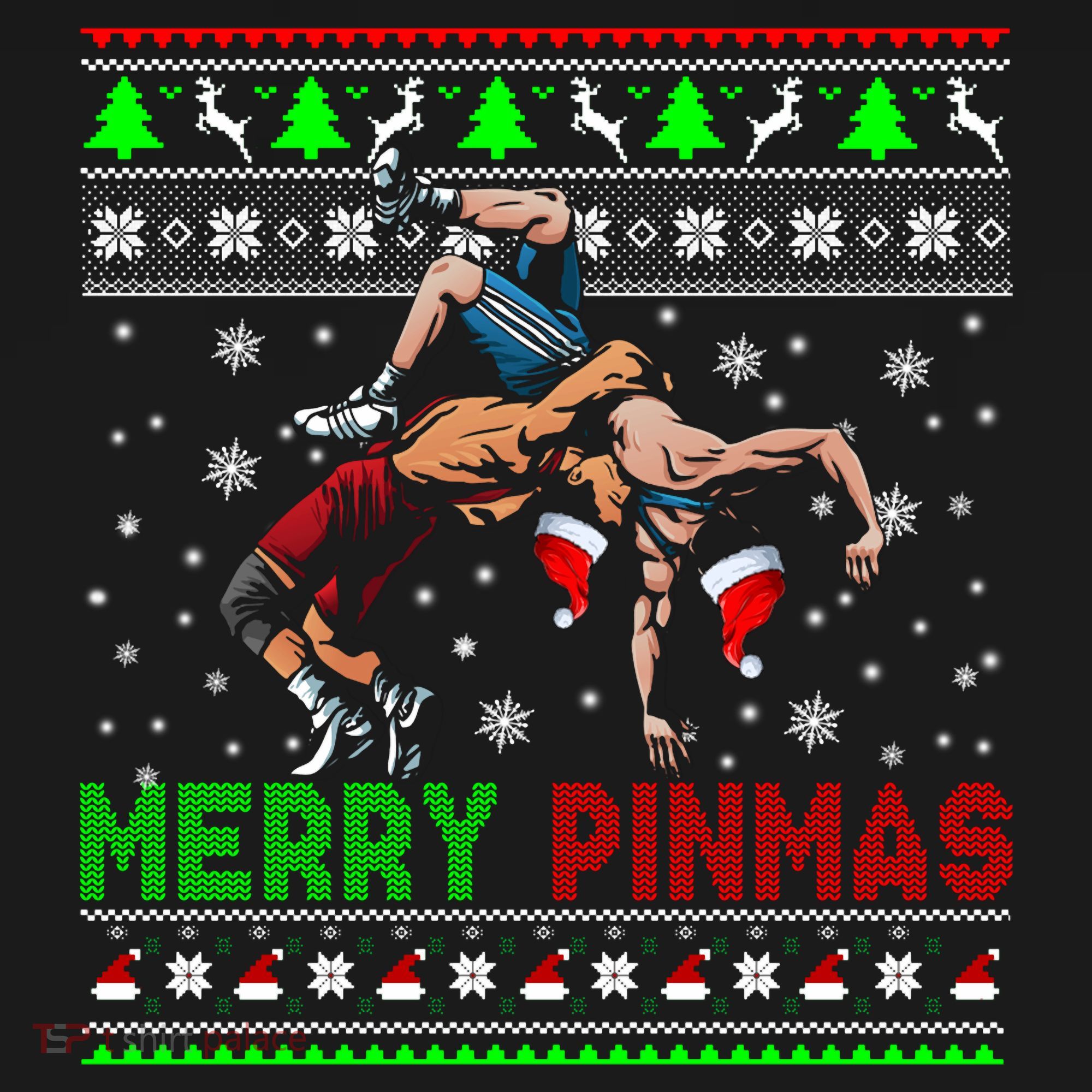 Merry Pinmas Funny Christmas Sweater Santa Wrestling Group Women's Hoodie