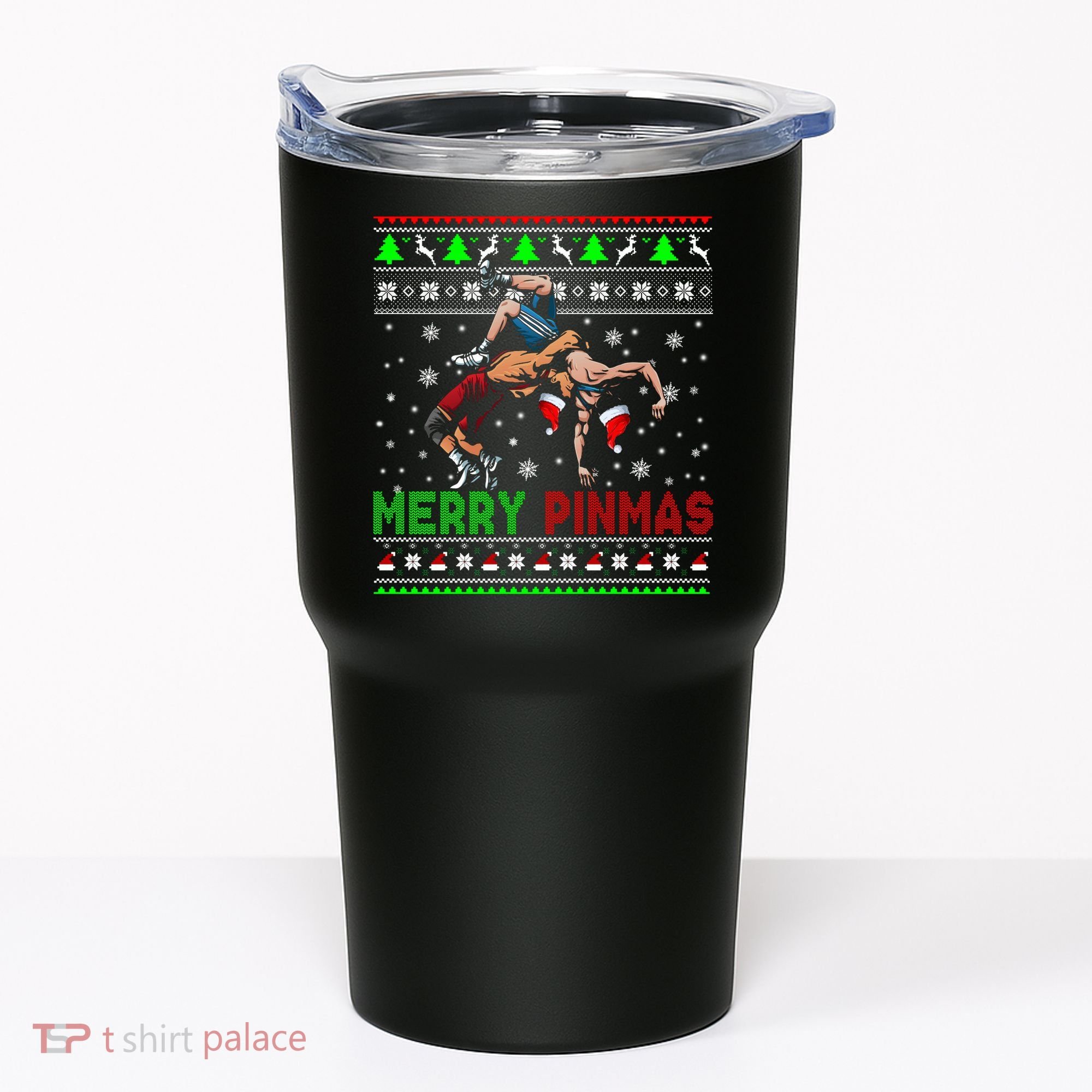 Merry Pinmas Funny Christmas Sweater Santa Wrestling Group Tumbler