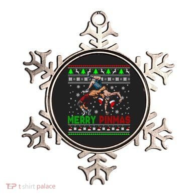 Merry Pinmas Funny Christmas Sweater Santa Wrestling Group Ornament
