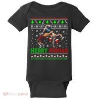 Merry Pinmas Funny Christmas Sweater Santa Wrestling Group Baby Bodysuit thumb 0