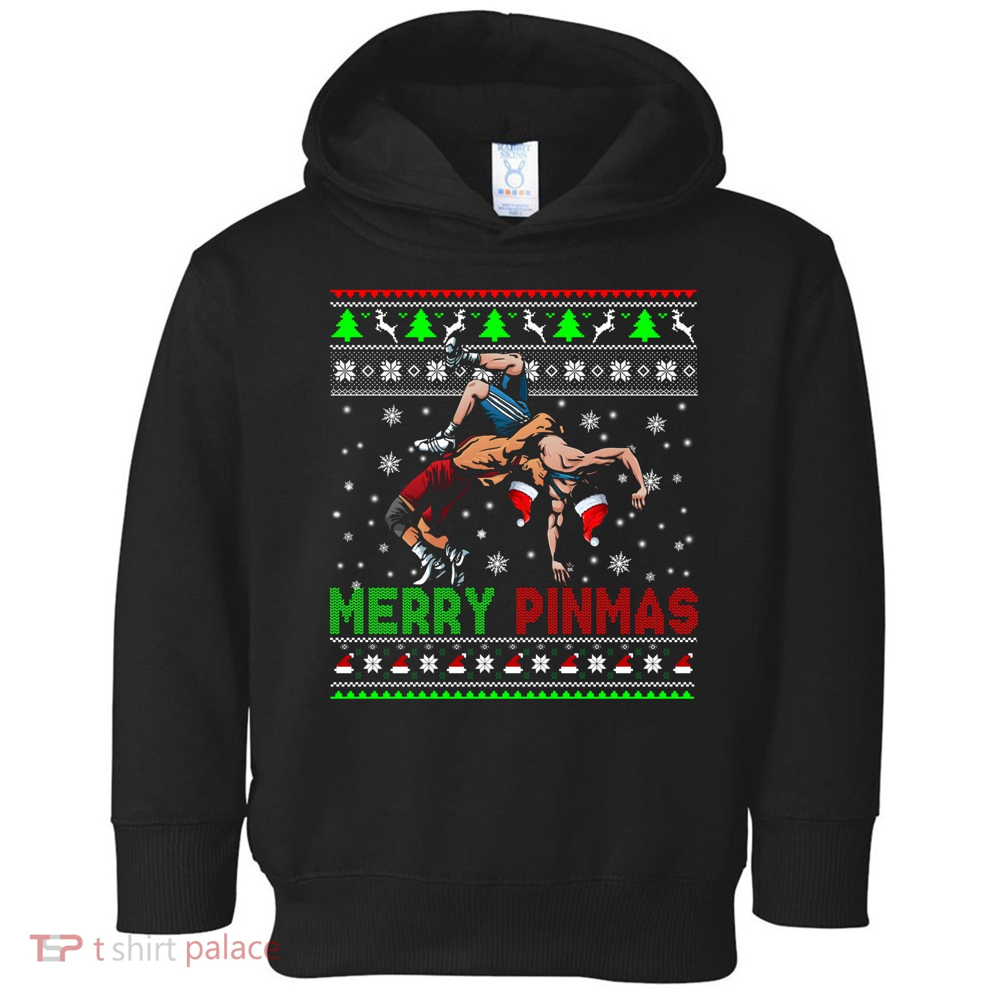 Merry Pinmas Funny Christmas Sweater Santa Wrestling Group Toddler Hoodie