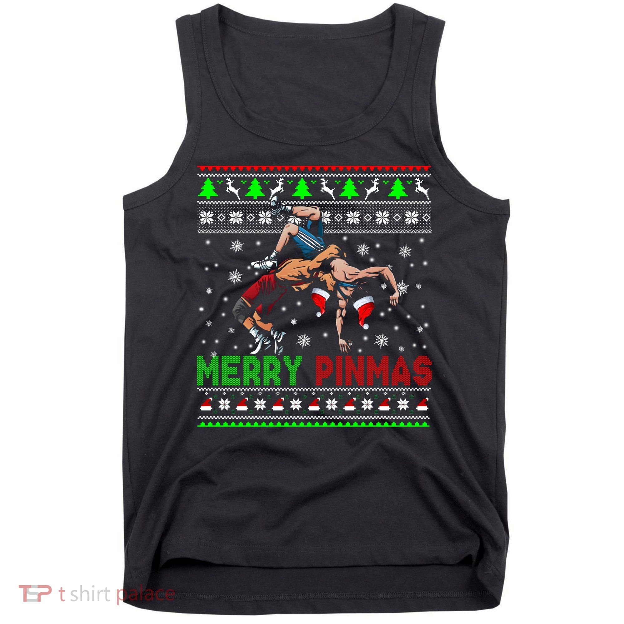 Merry Pinmas Funny Christmas Sweater Santa Wrestling Group Tank Top