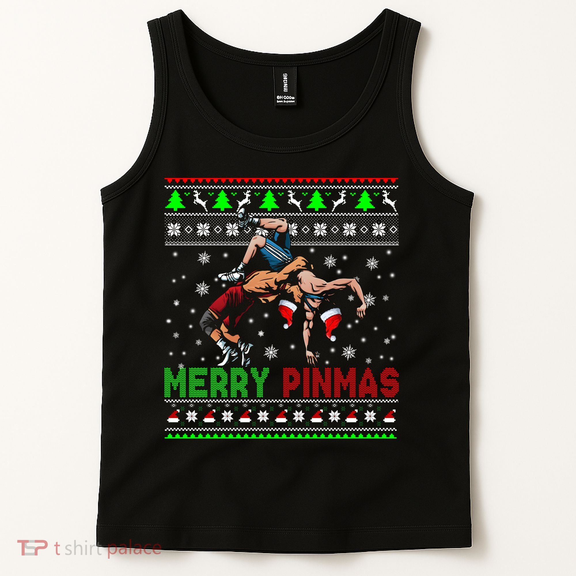 Merry Pinmas Funny Christmas Sweater Santa Wrestling Group Tank Top