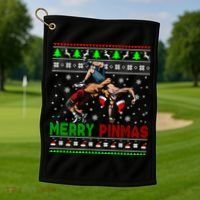 Merry Pinmas Funny Christmas Sweater Santa Wrestling Group Golf Towel thumb 1