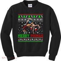 Merry Pinmas Funny Christmas Sweater Santa Wrestling Group Kids Sweatshirt thumb 0