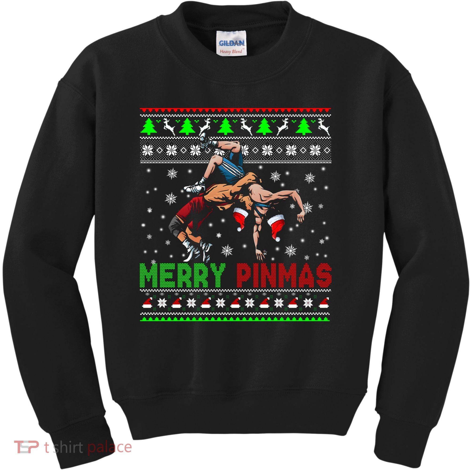Merry Pinmas Funny Christmas Sweater Santa Wrestling Group Kids Sweatshirt