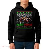 Merry Pinmas Funny Christmas Sweater Santa Wrestling Group Kids Hoodie thumb 4