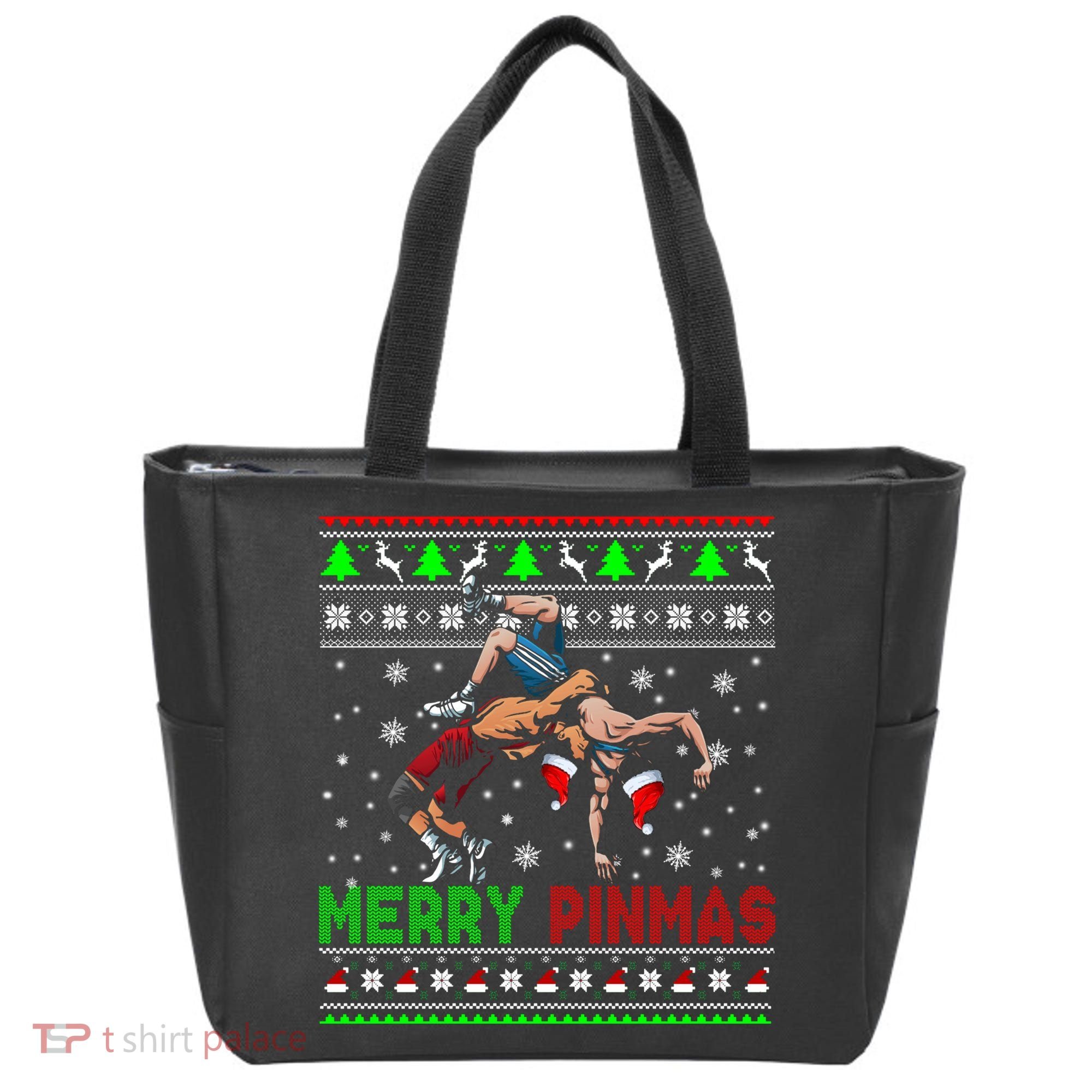 Merry Pinmas Funny Christmas Sweater Santa Wrestling Group Tote Bag