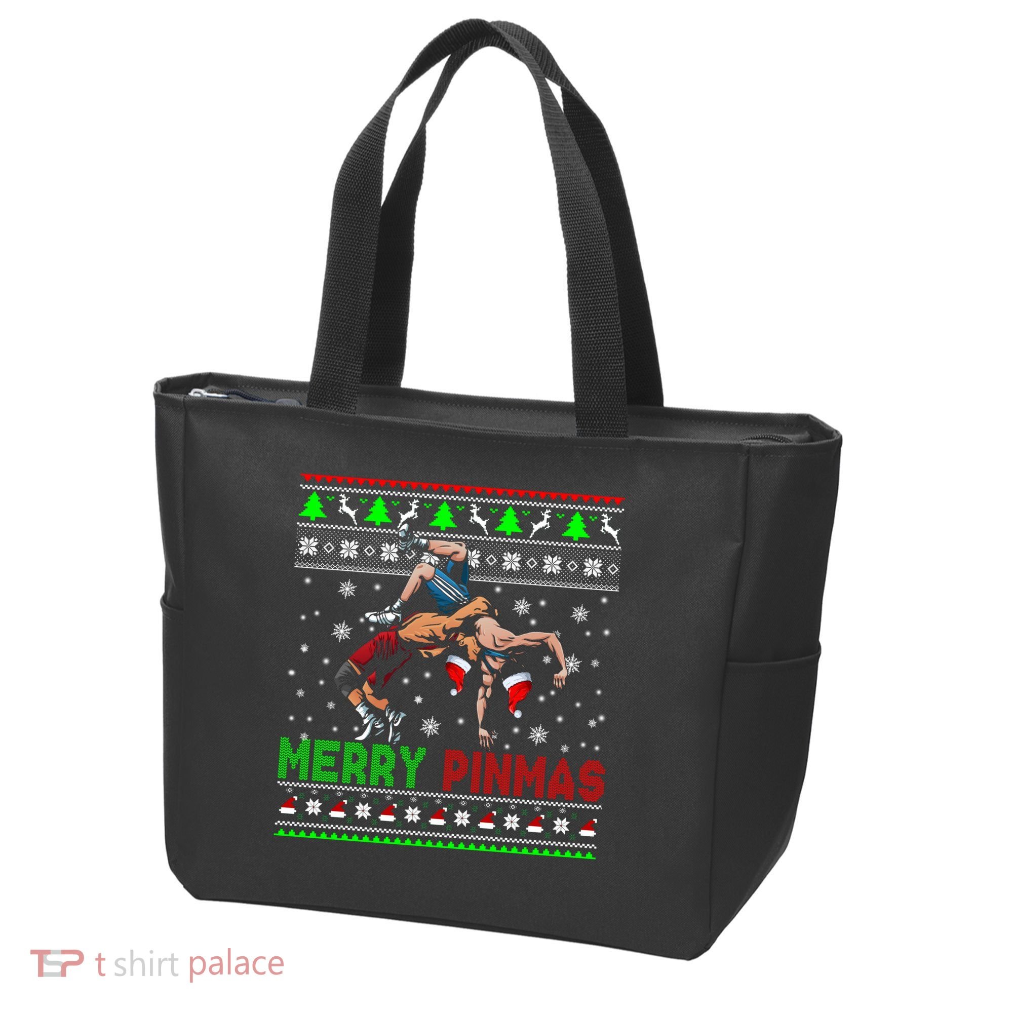 Merry Pinmas Funny Christmas Sweater Santa Wrestling Group Tote Bag